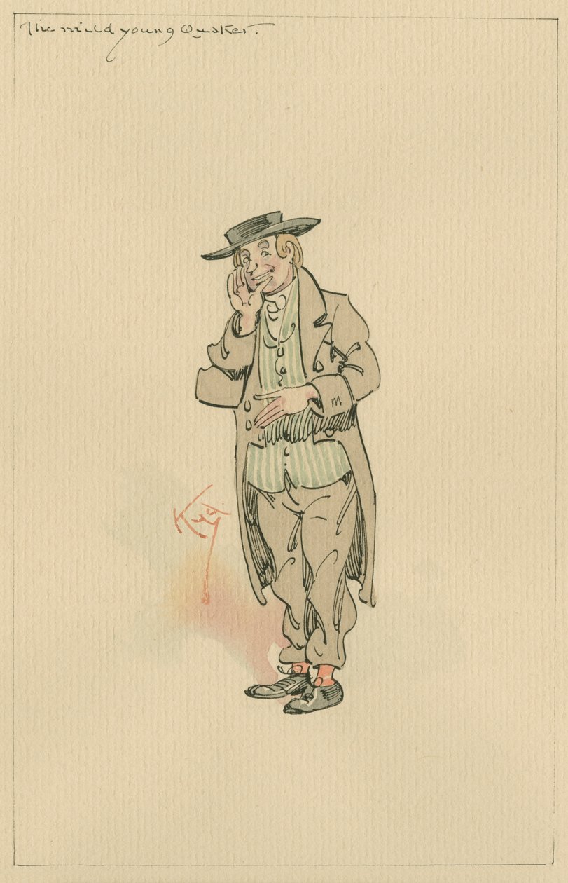 The Young Quaker Young, c.1920s (caneta e tinta com wc no papel) de Joseph Clayton Clarke