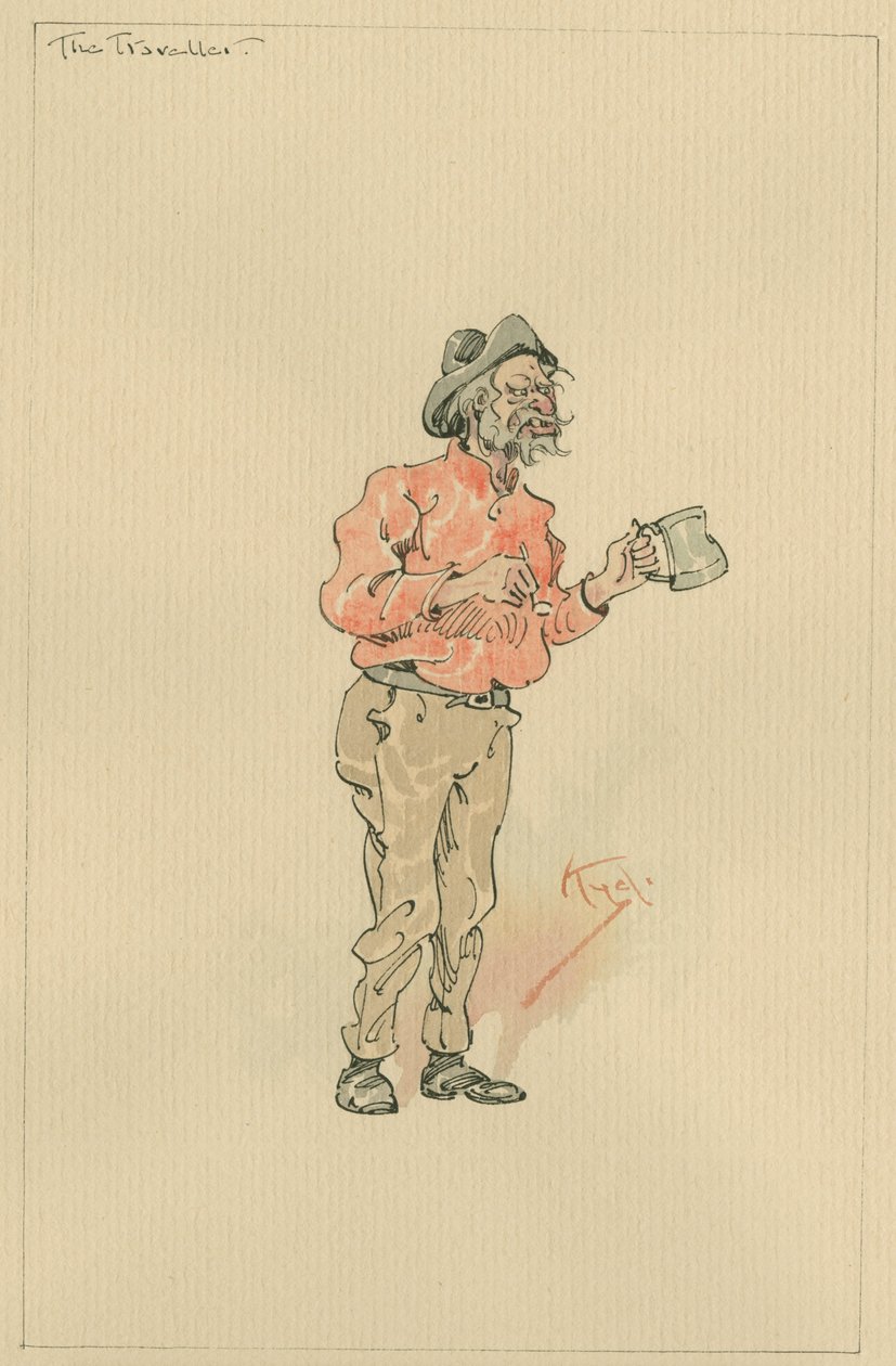 The Traveler, c.1920s (caneta e tinta com wc no papel) de Joseph Clayton Clarke