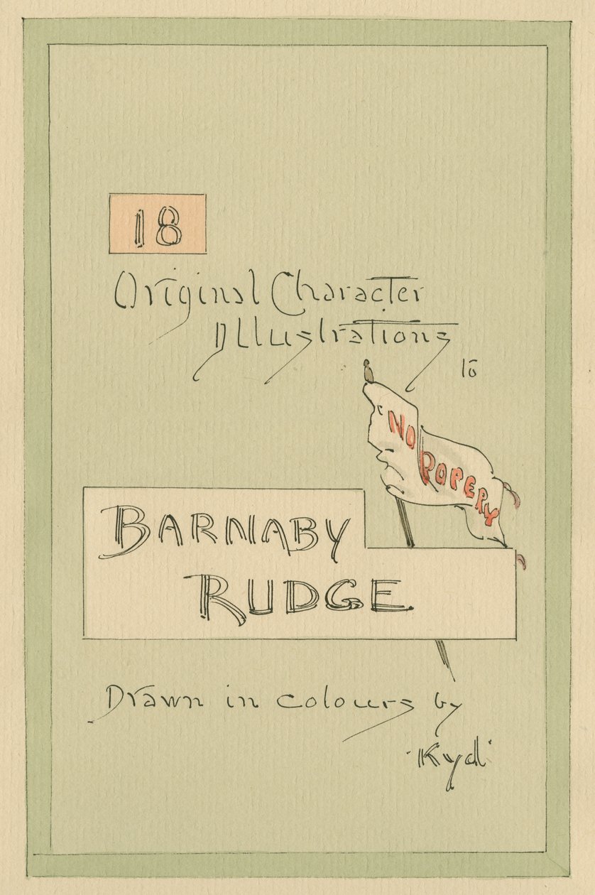 Página de rosto, ilustrações para &39;Barnaby Rudge&39;, c.1920s (caneta e tinta com wc no papel) de Joseph Clayton Clarke
