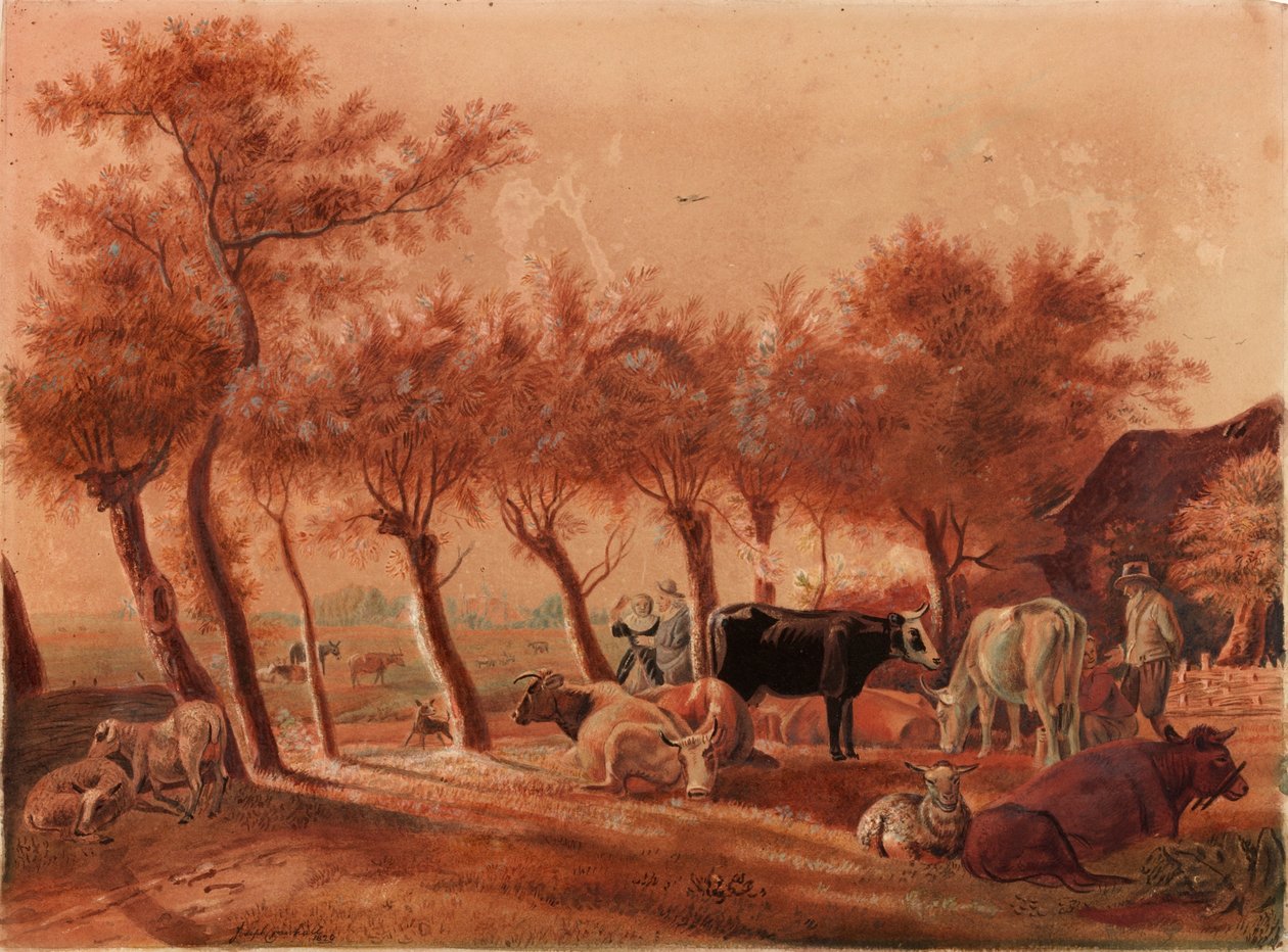 Cena Pastoral (aquarela e lápis sobre papel (em linho)) de Joseph Crawhall