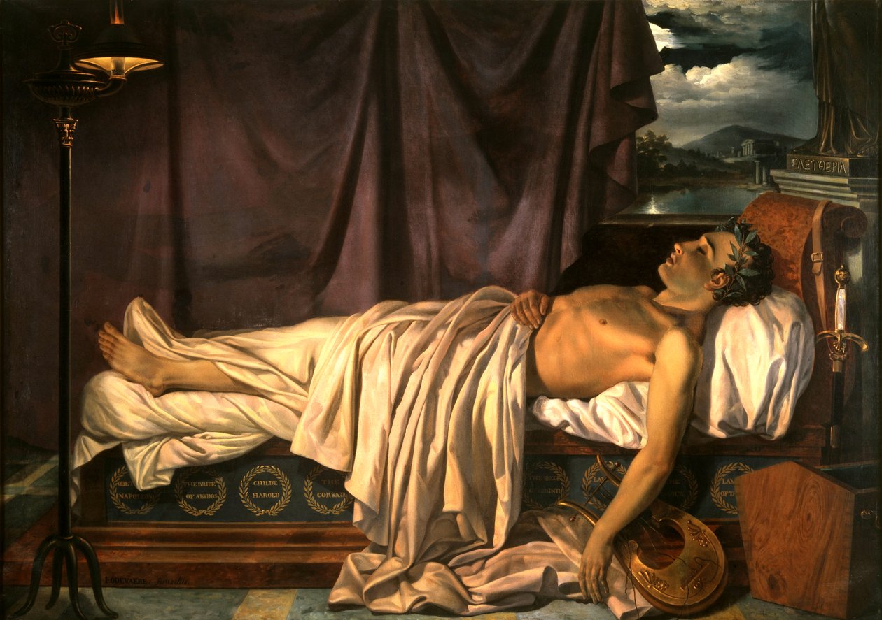 Lord Byron em seu leito de morte de Joseph Dionysius Odevaere