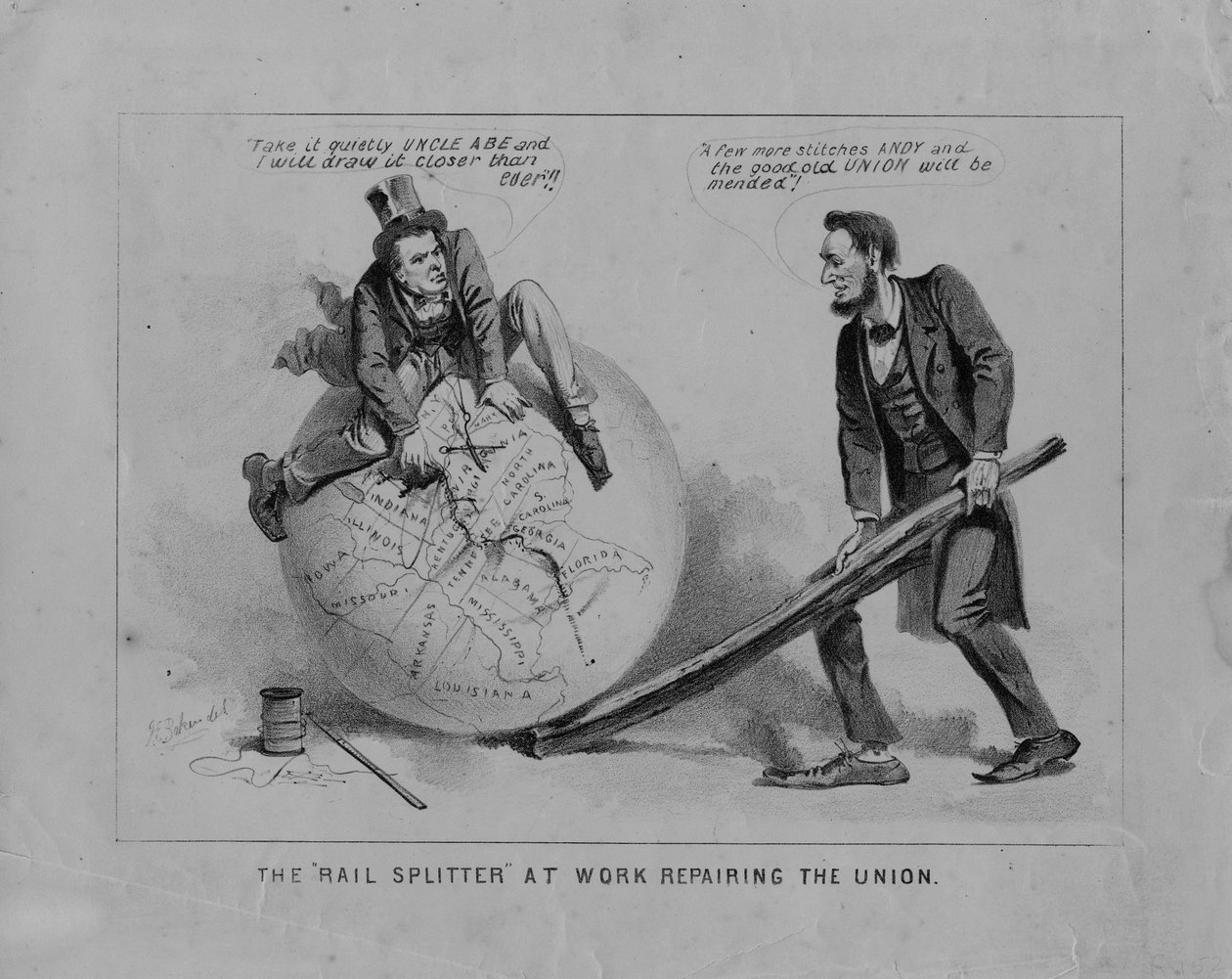 O divisor de trilho no trabalho que repara a união, c.1865 litho de Joseph Baker