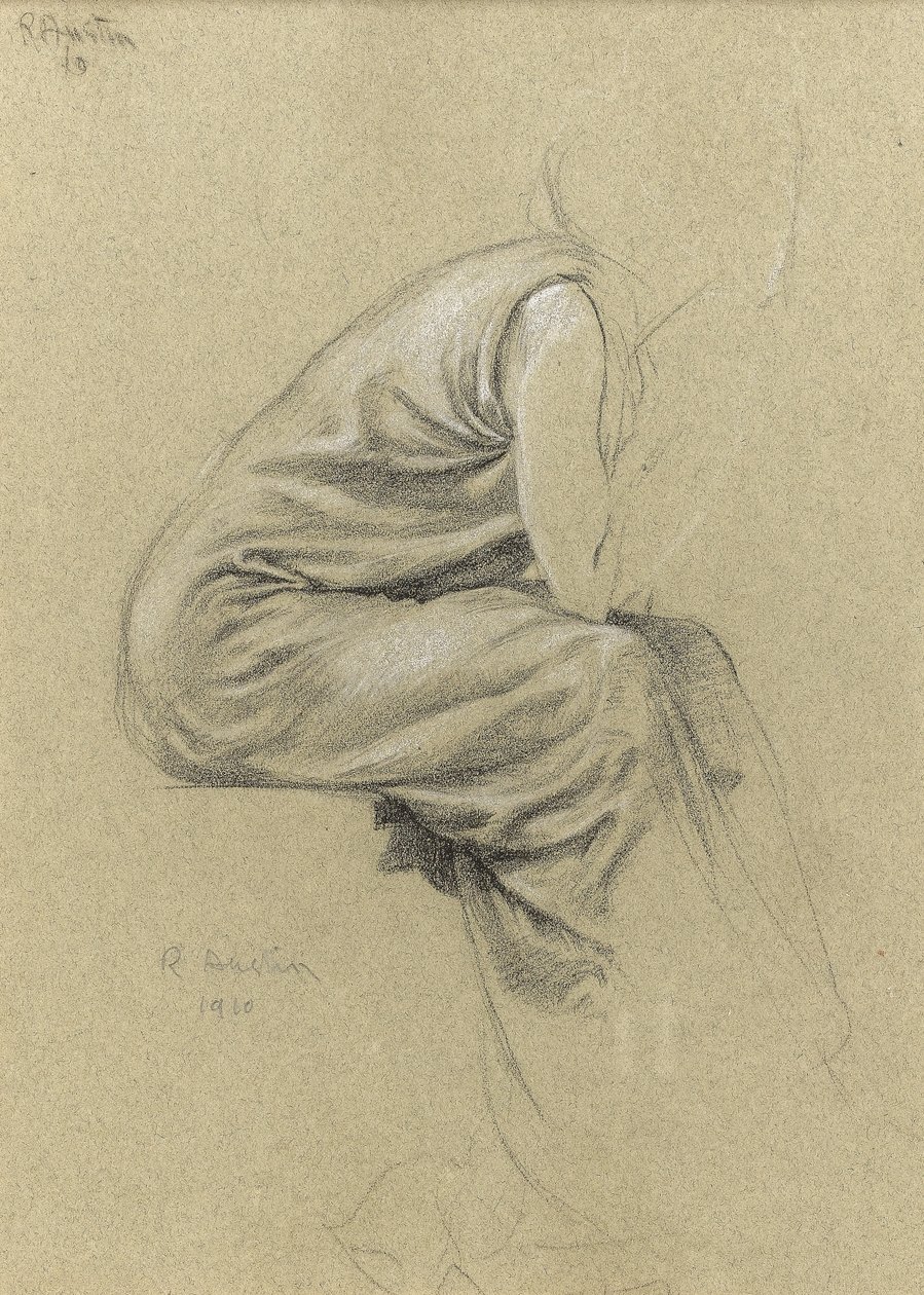 Estudo de perfil de uma figura sentada (giz preto e branco sobre papel) de Joseph Edward Southall