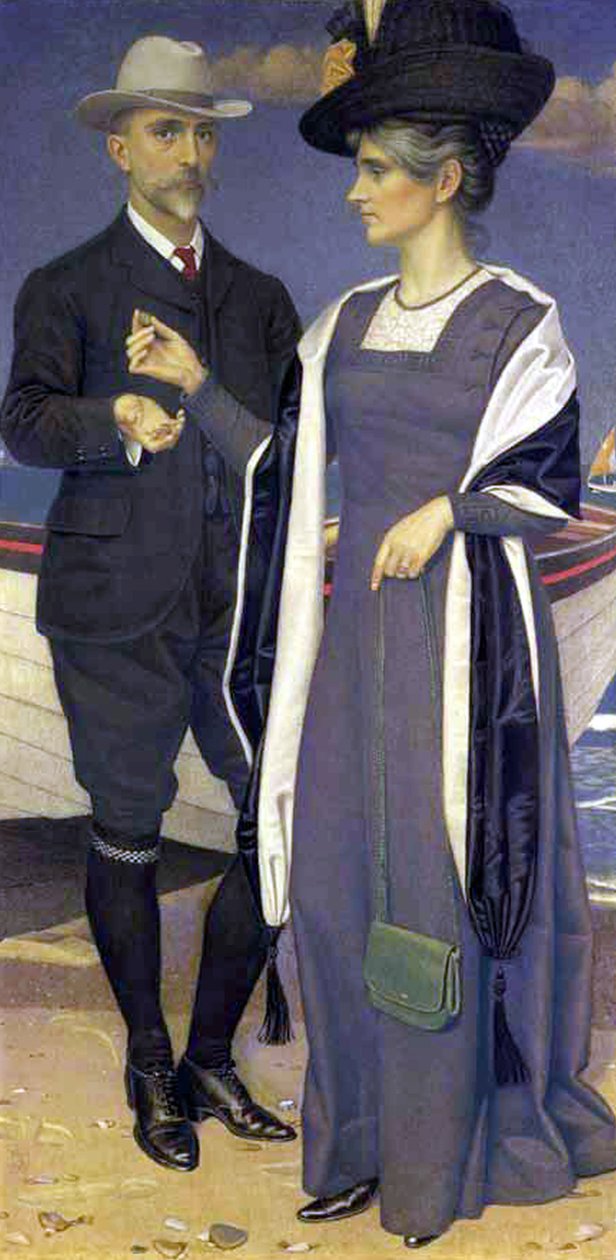 A Ágata (Retrato do Artista e sua Esposa), 1911 (tempera em linho) de Joseph Edward Southall