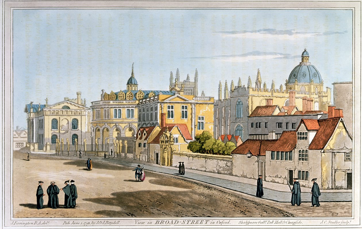 Broad Street, Oxford, gravura, 1793 de Joseph Farington