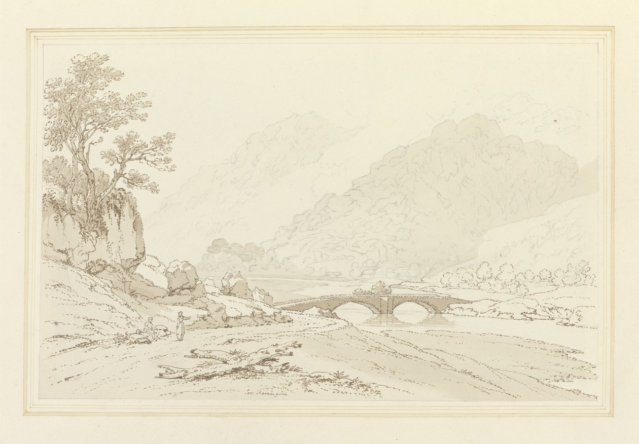 The Grange of Borrodale (caneta e tinta com wc sobre grafite em papel de capa) de Joseph Farington