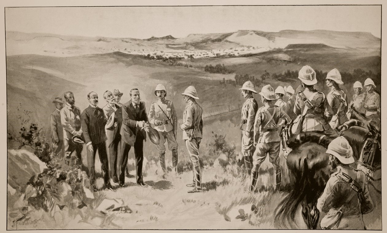 A rendição formal de Bloemfontein, de um esboço de WB Wollen RI (1857-1936) de Joseph Finnemore