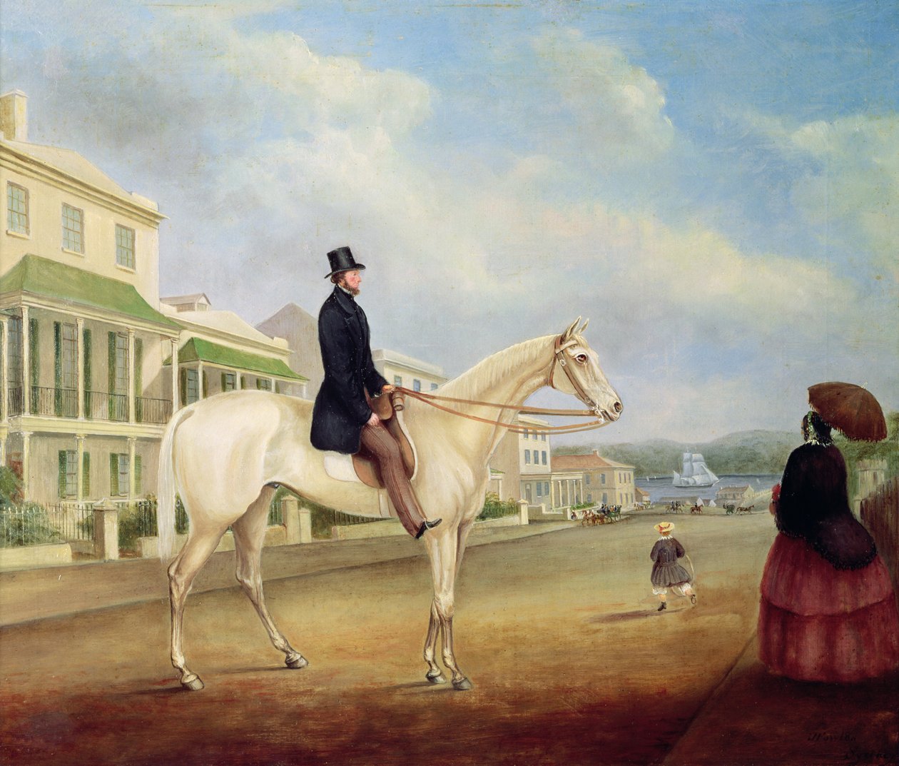Cavaleiro em um cavalo branco, provavelmente em Macquarie Street North, c.1850 de Joseph Fowles