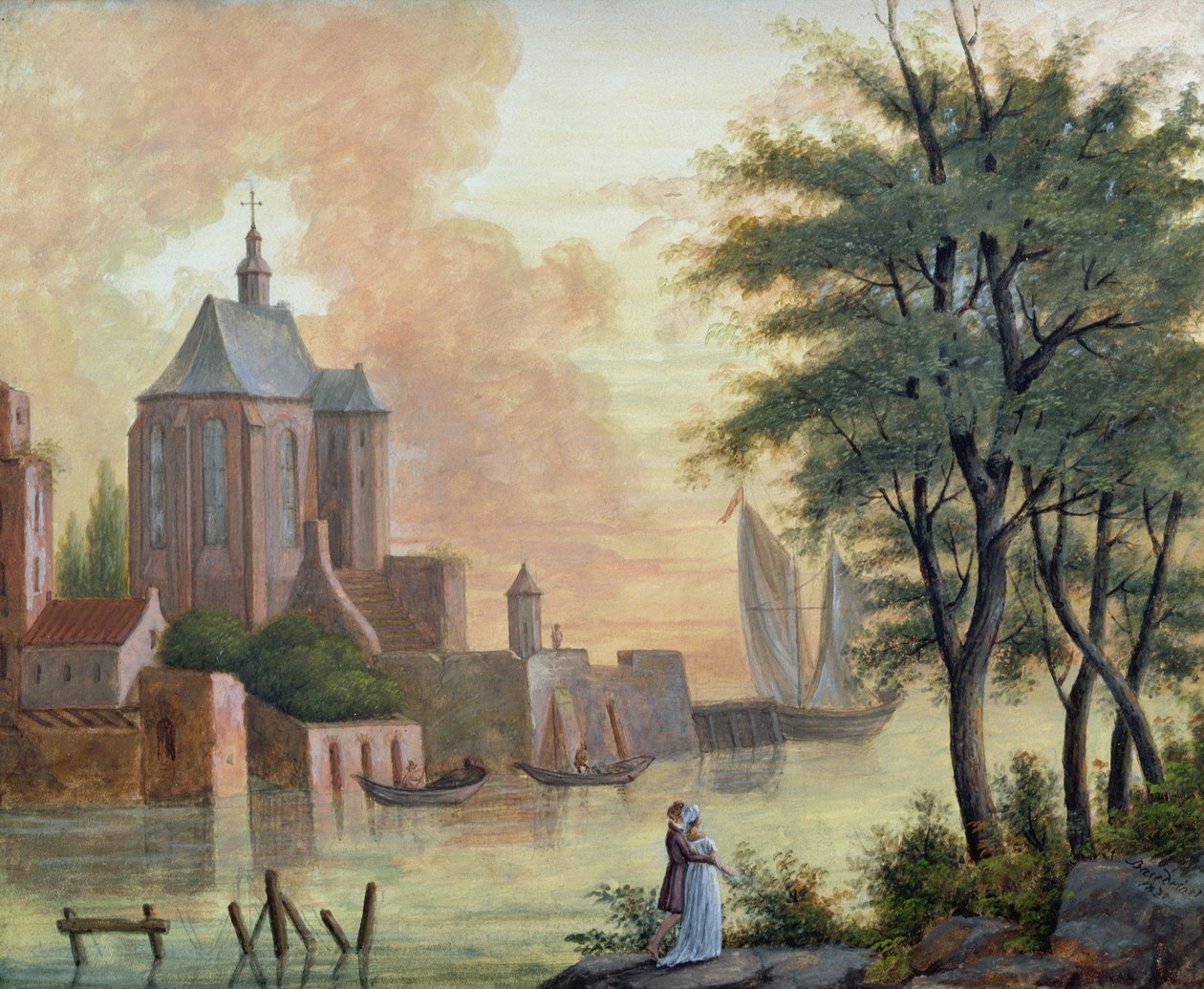 Promenade ao longo da margem do rio, 1821 de Joseph Francois Baudelaire
