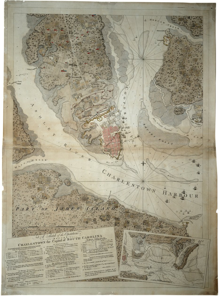 Um esboço das operações antes de Charlestown, a capital da Carolina do Sul, c.1780 de Joseph Frederick Wallet DesBarres