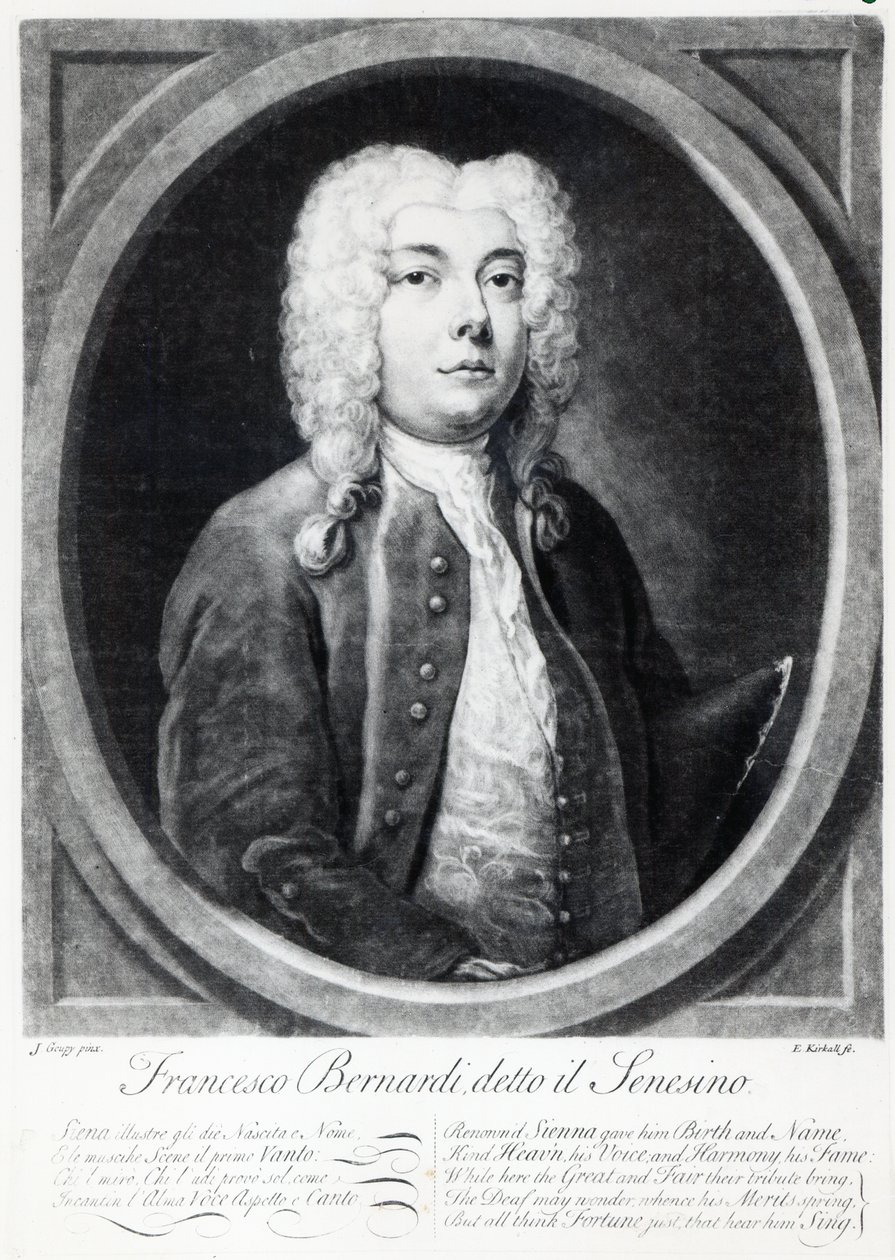 Francesco Bernardi Senesino, gravado por Elisha Kirkall de Joseph Goupy