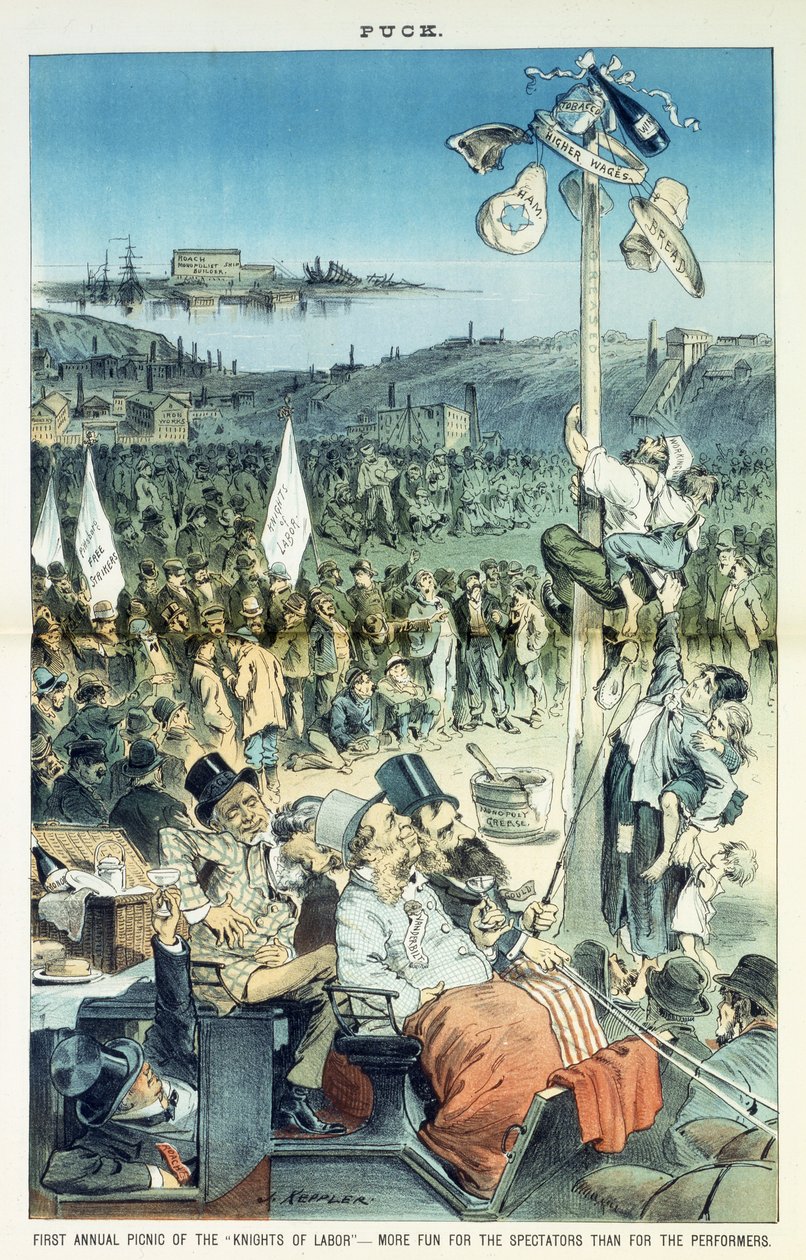 Primeiro piquenique anual dos Cavaleiros do Trabalho - mais divertido para os espectadores do que para os artistas, 1882 de Joseph Keppler
