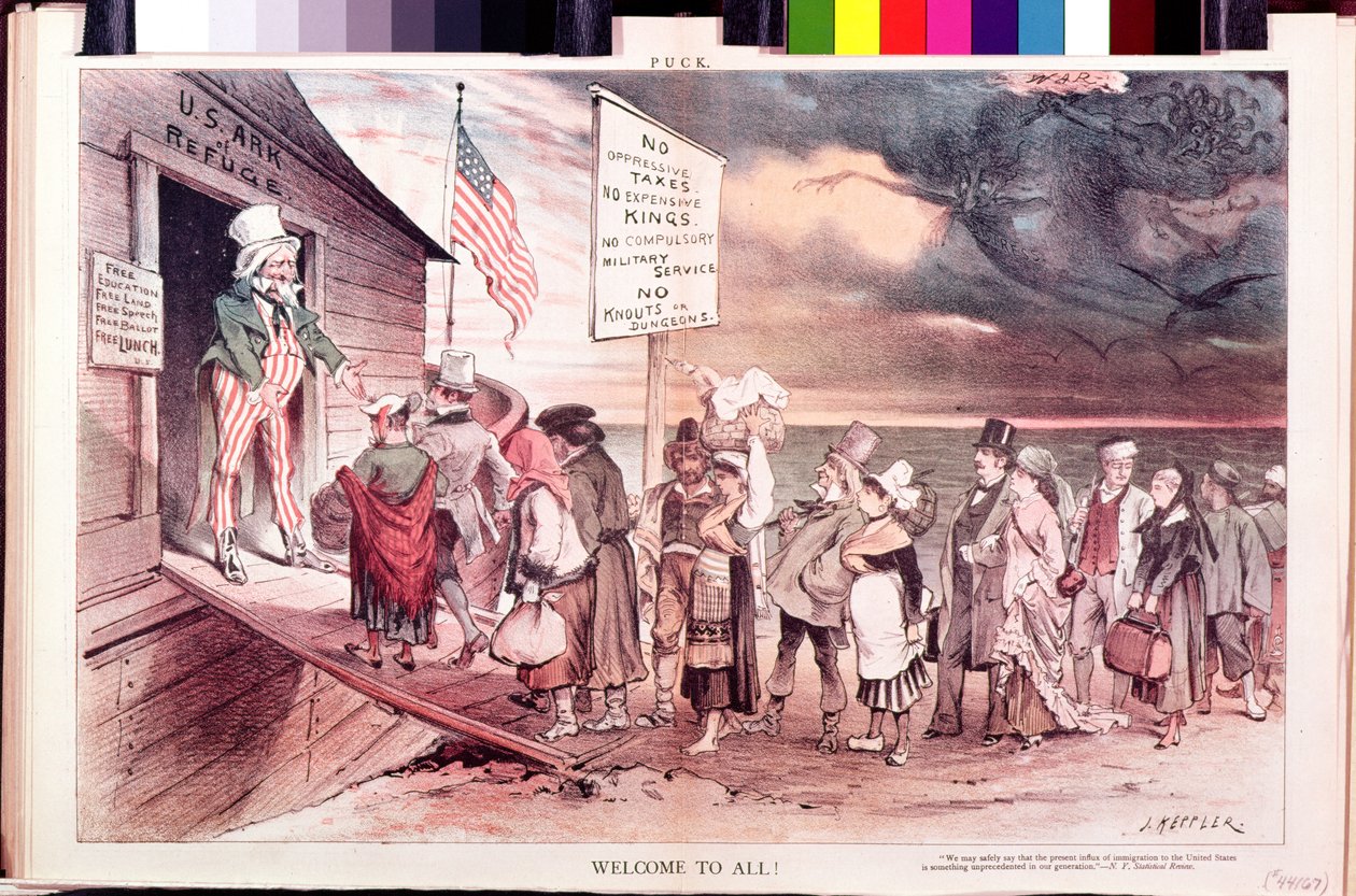 Bem-vindo ao All, ilustração da revista americana &39;Puck&39; de Joseph Keppler