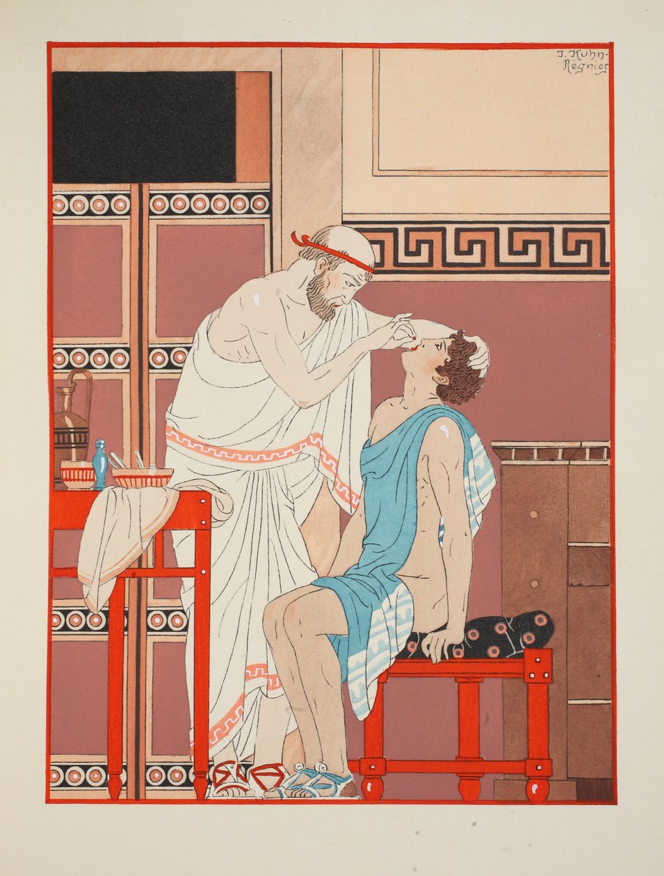 As drogas usadas nas narinas quando há febre, ilustração de &39;The Works of Hippocrates&39;, 1934 de Joseph Kuhn Regnier