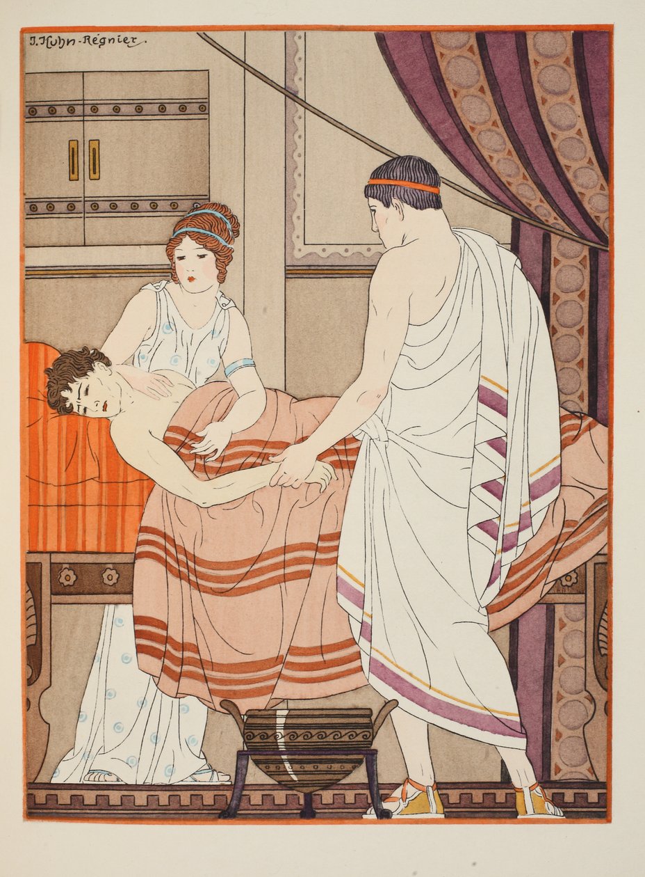 Aqueles que tremem nas mãos de um médico, ilustração de "The Works of Hippocrates", 1934 de Joseph Kuhn Regnier