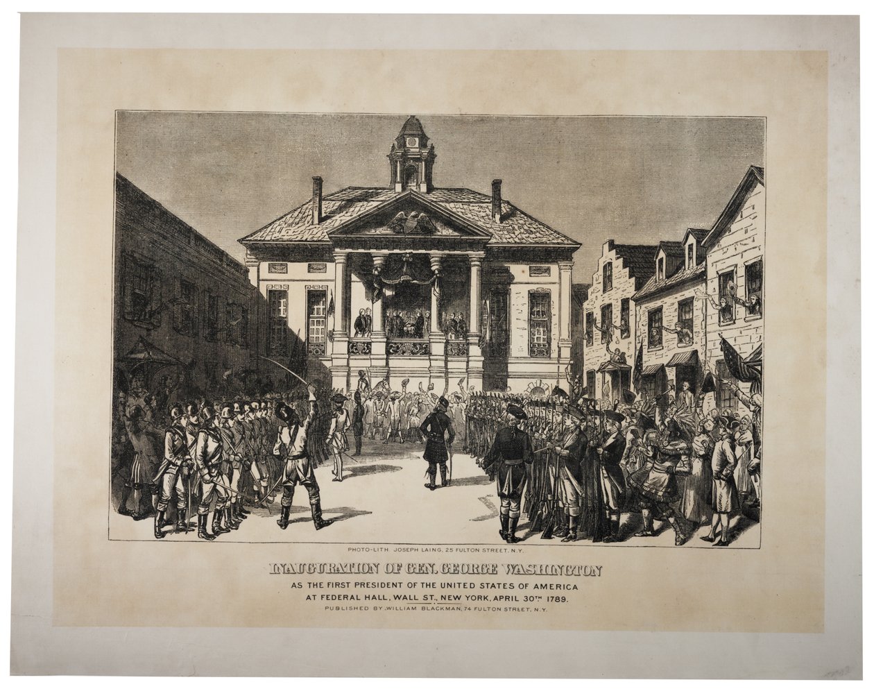 A inauguração do general Washington como o primeiro presidente dos Estados Unidos, c.1870s (photolitho) de Joseph Laing