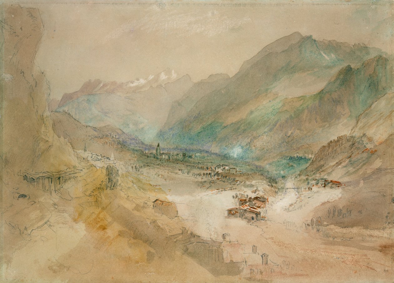 Uma vista em Val d&39;Aosta (lápis e wc no papel) de Joseph Mallord William Turner