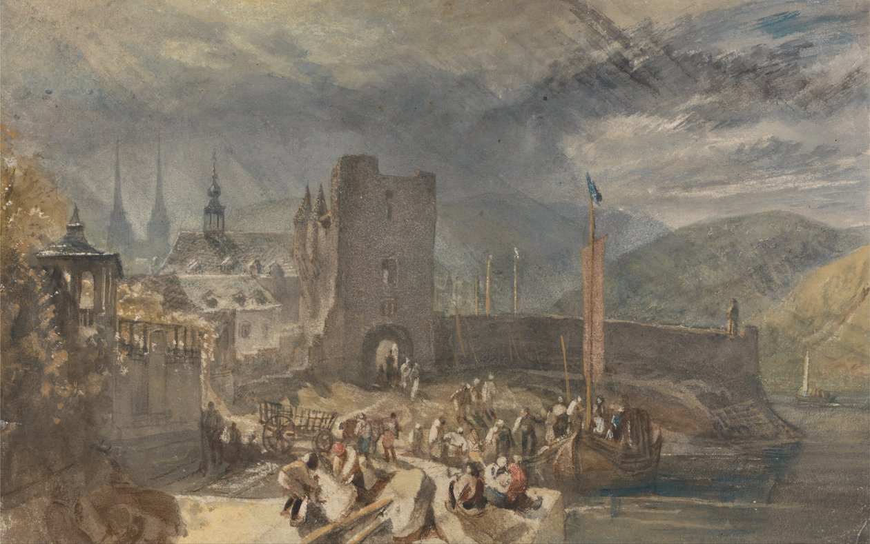 Uma visão de Boppart, com figuras no banco do rio de Joseph Mallord William Turner