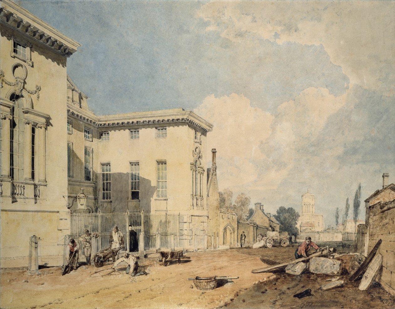 Uma visão do Worcester College, 1803-04 (wc sobre grafite em papel branco) de Joseph Mallord William Turner