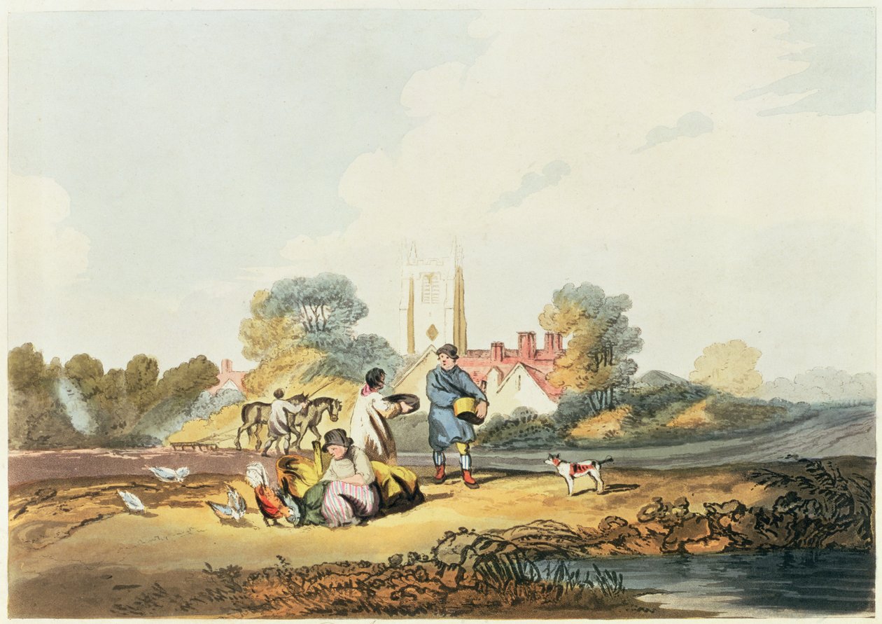Outono, semeando grão, 1818 (mão colorido gravura e aquatint) de Joseph Mallord William Turner