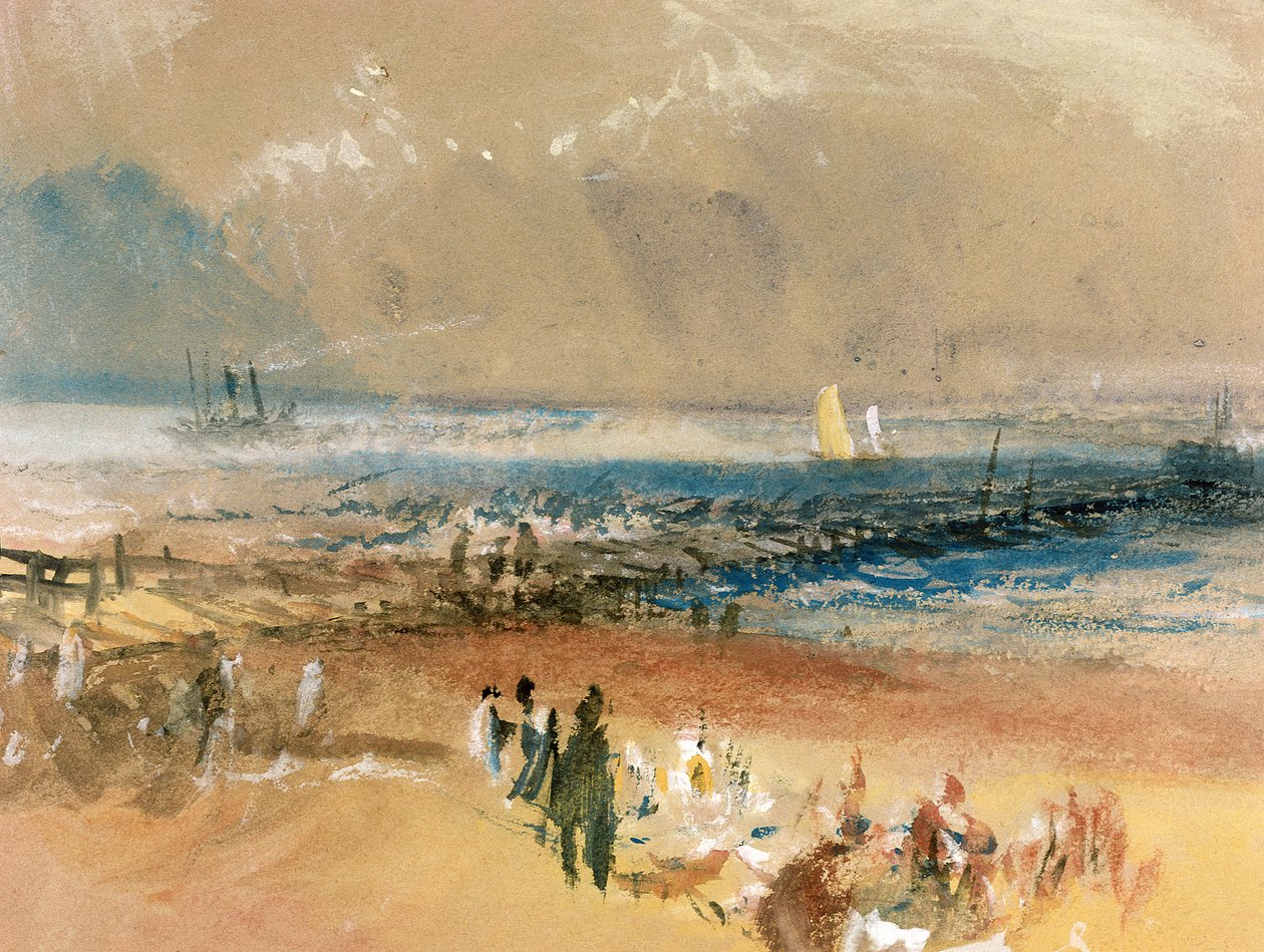 Barcos no Margate Pier (bodycolour em papel cinza amarelo) de Joseph Mallord William Turner