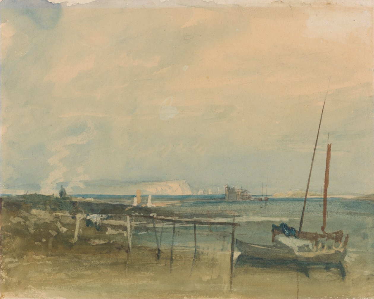 Cena da costa com penhascos brancos e barcos na costa de Joseph Mallord William Turner