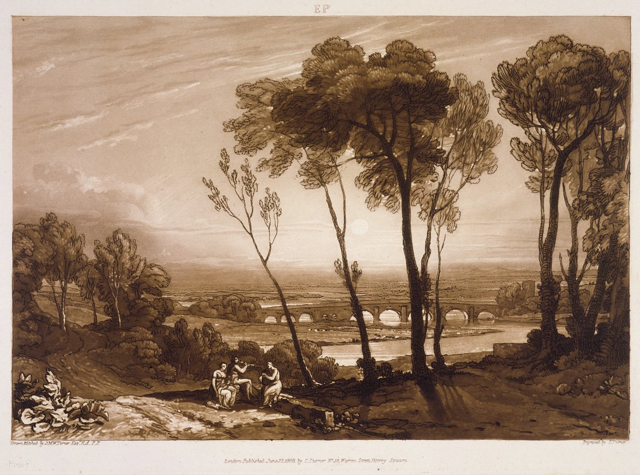 F.13.I A Ponte em Distância Média, do &39;Liber Studiorum&39;, gravada por Charles Turner, 1808 (gravura) de Joseph Mallord William Turner
