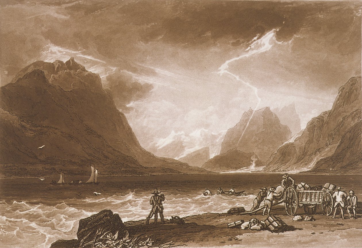 F.15.I Lago de Thun, do &39;Liber Studiorum&39;, gravado por Charles Turner, 1808 de Joseph Mallord William Turner