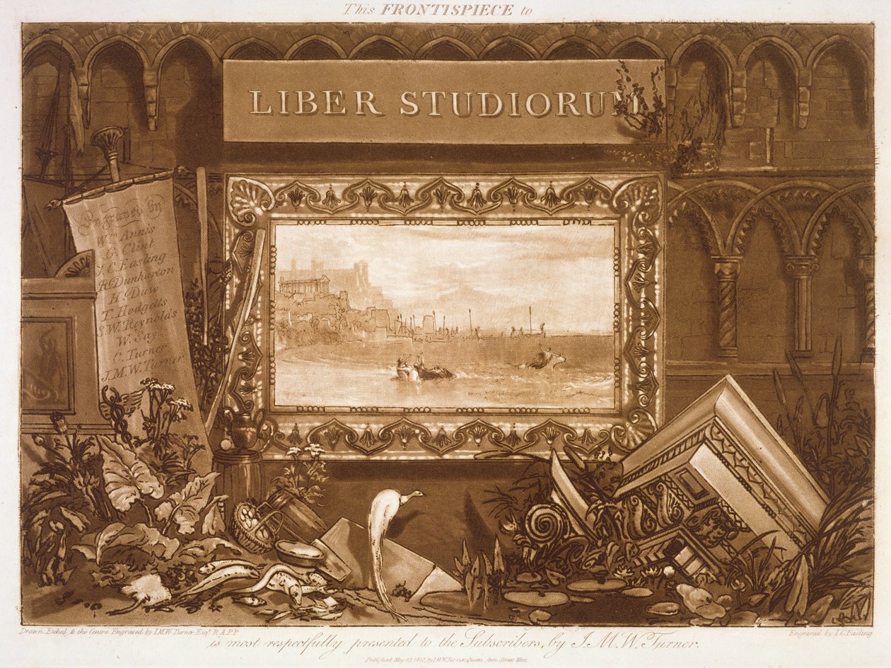 F.1.I Frontispício do &39;Liber Studiorum&39; representando a partida de Europa da Cidade de Tiro, gravada por JC Easling, 1812 de Joseph Mallord William Turner