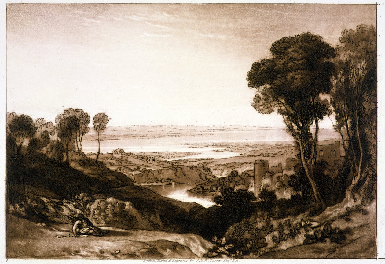 F.28.I Junção de Severn e Wye, do &39;Liber Studiorum&39;, 1811 de Joseph Mallord William Turner