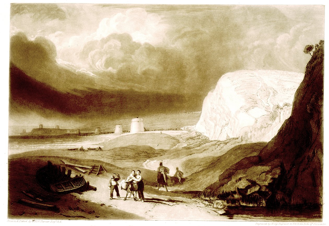 F.34.II Martello Towers perto de Bexhill, Sussex, do &39;Liber Studiorum&39;, gravado por William Say, 1811 de Joseph Mallord William Turner