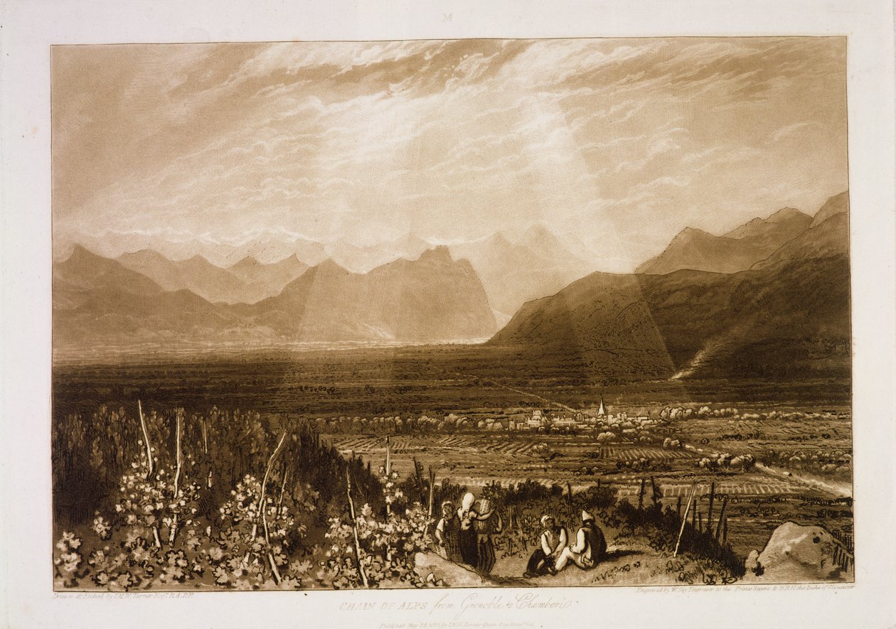 F.49.I Cadeia de Alpes de Grenoble a Chamberi, do &39;Liber Studiorum&39;, gravado por William Say, 1812 de Joseph Mallord William Turner