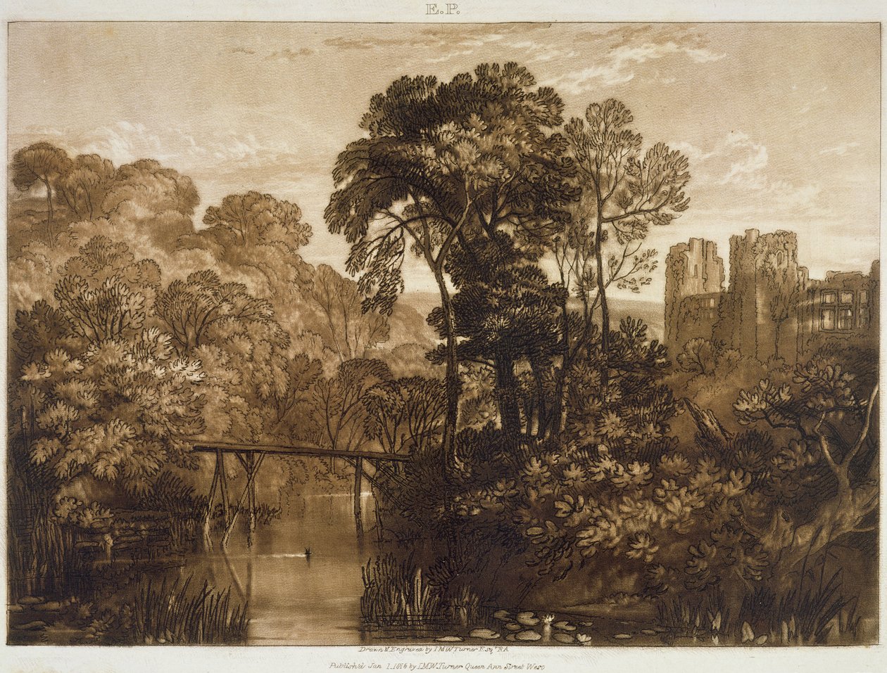 F.58.I Castelo de Berry Pomeroy, do &39;Liber Studiorum&39;, gravado pelo artista, 1816 de Joseph Mallord William Turner