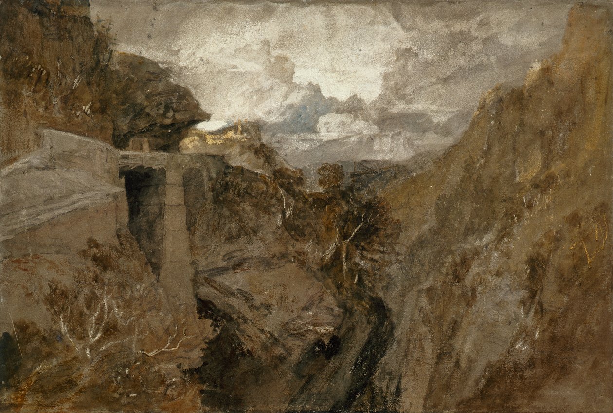 Passagem fortificada, Val d&39;Aosta, 1802 (wc sobre giz com goma arábica sobre papel) de Joseph Mallord William Turner