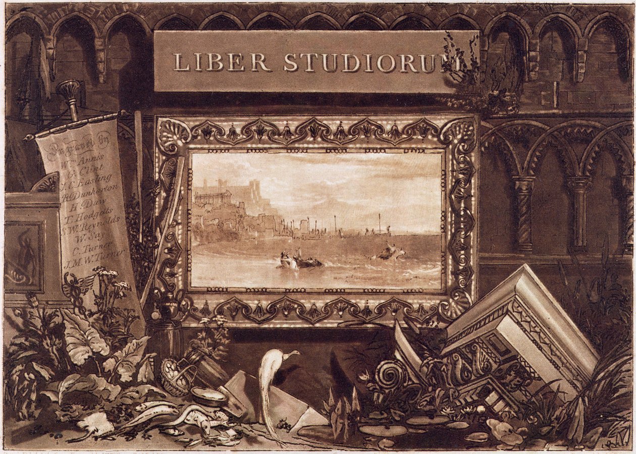 Frontispício de &39;Liber Studiorum&39;, gravado por JC Easling (fl.1788-1815) 1812 (gravura e mezzotint) de Joseph Mallord William Turner