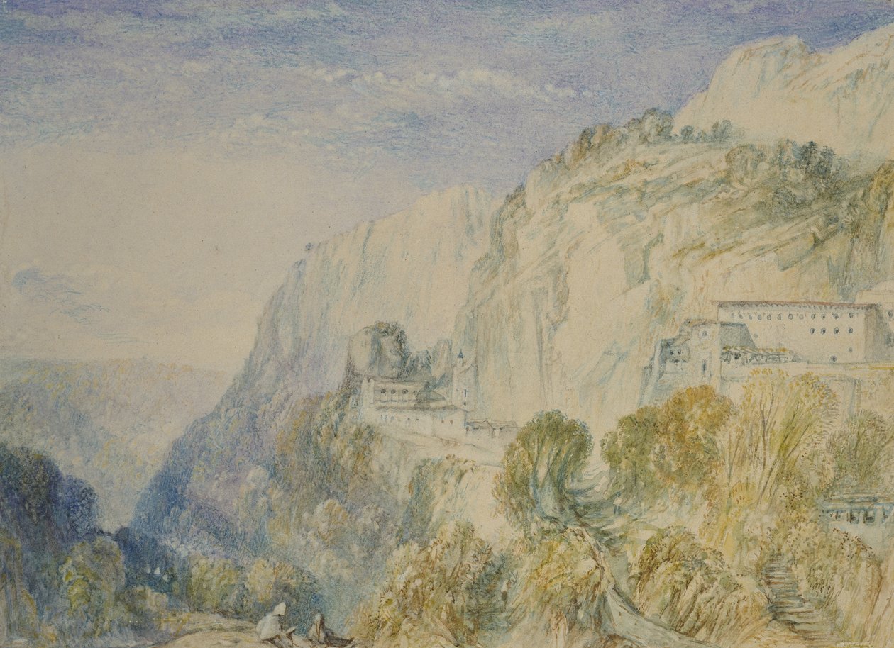 Monte Líbano e o Convento de Santo Antônio, c.1832-34 (aquarela sobre grafite com caneta e tinta marrom) de Joseph Mallord William Turner