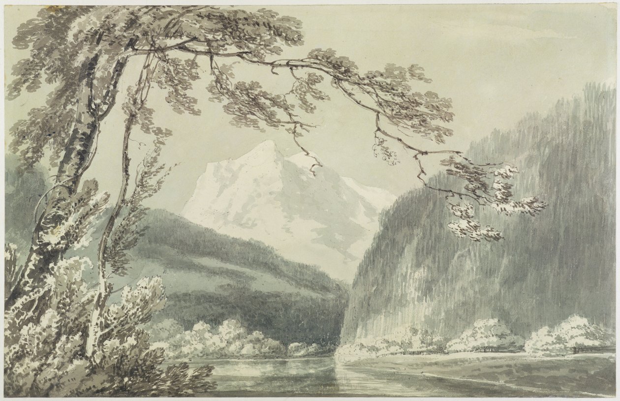 Perto de Grindelwald, c.1796 (azul e cinza, sobre grafite sobre papel) de Joseph Mallord William Turner