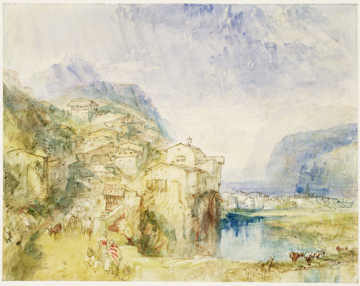 No.0584 Brunnen, com o Lago Lucerna à distância, c.1842 (wc e tinta) de Joseph Mallord William Turner
