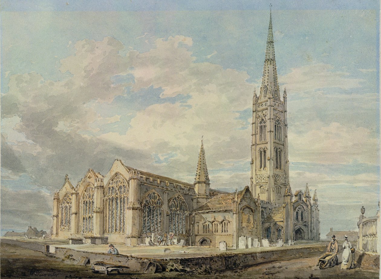 Vista Nordeste da Igreja de Grantham, Lincolnshire, c.1797 (wc sobre grafite sobre papel) de Joseph Mallord William Turner