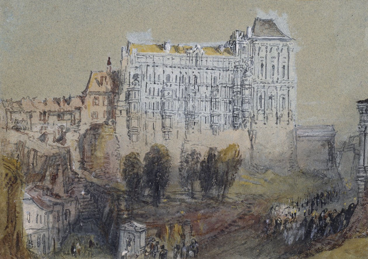 Palácio em Blois, c. 1830 (aquarela sobre grafite com bodycolour e caneta e tinta marrom e preta) de Joseph Mallord William Turner