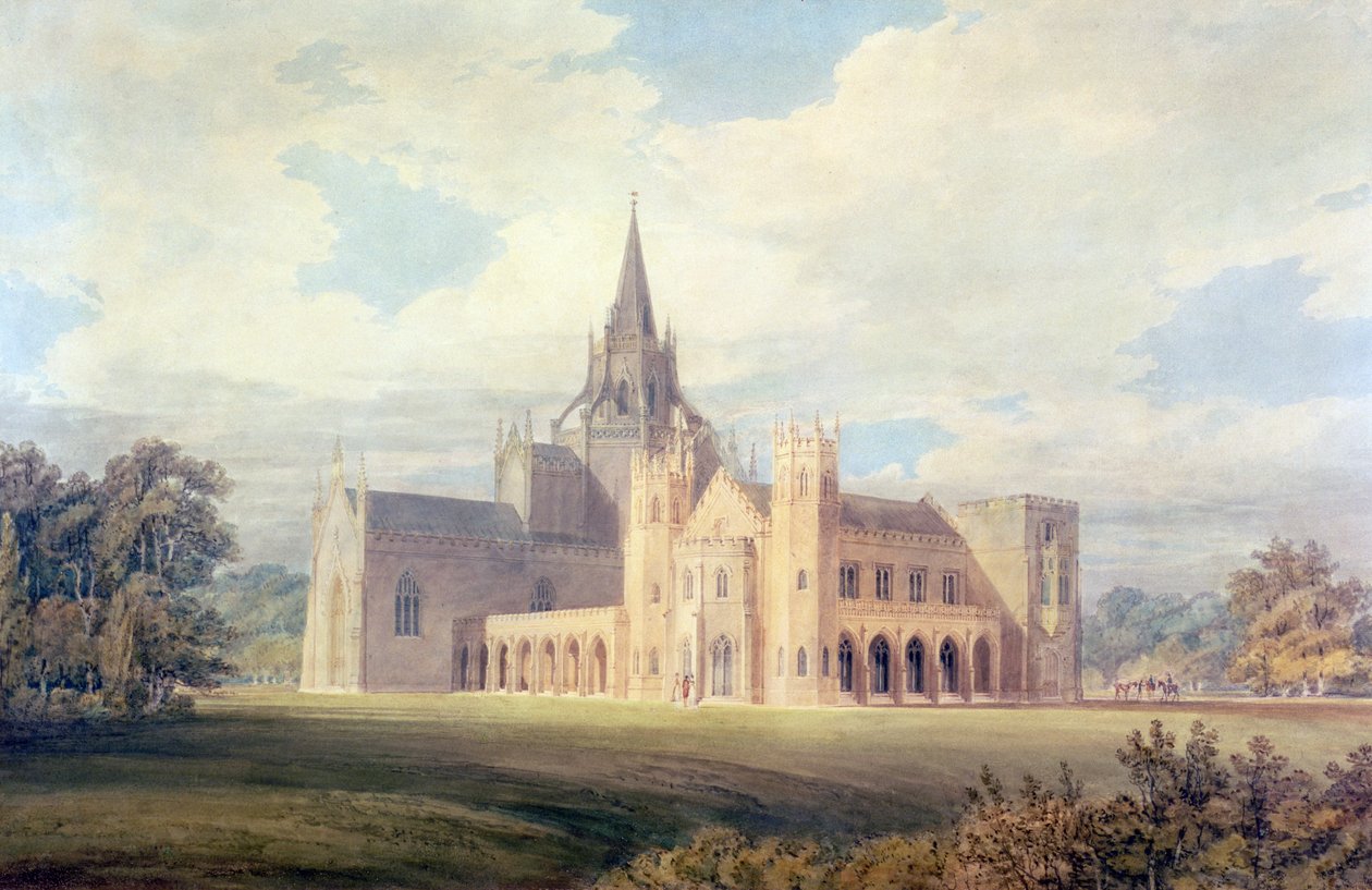 Vista em Perspectiva da Abadia de Fonthill do Sudoeste, c.1799 (wc e guache sobre papel) de Joseph Mallord William Turner
