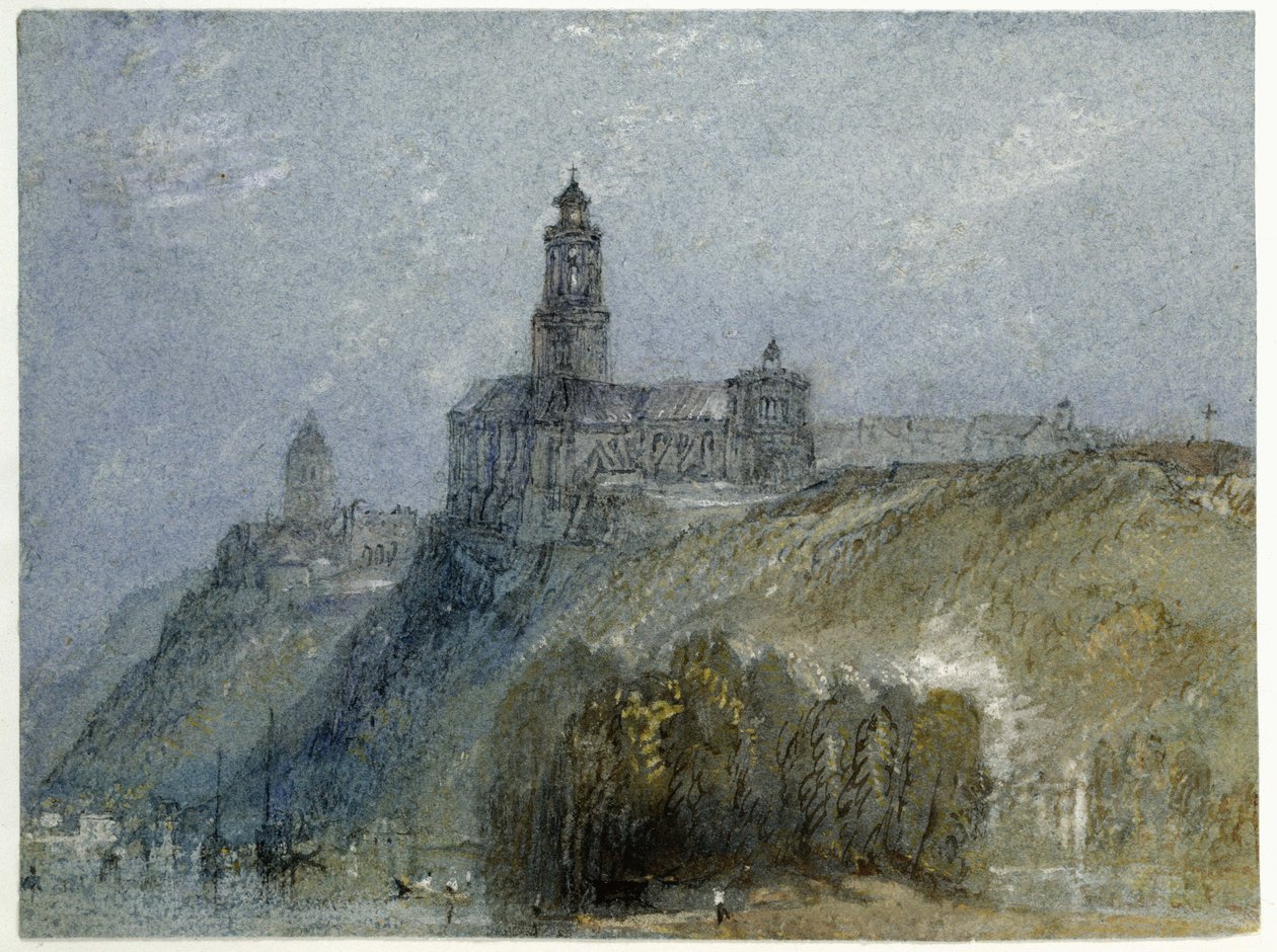 Saint-Florent-le-Vieil, c. 1826-30 (aquarela e bodycolour com caneta e tinta preta e marrom em papel azul) de Joseph Mallord William Turner