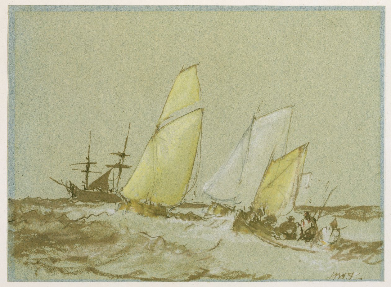 Transporte, c.1828-30 (caneta, pincel e tinta marrom, bodycolour e grafite em papel azul) de Joseph Mallord William Turner