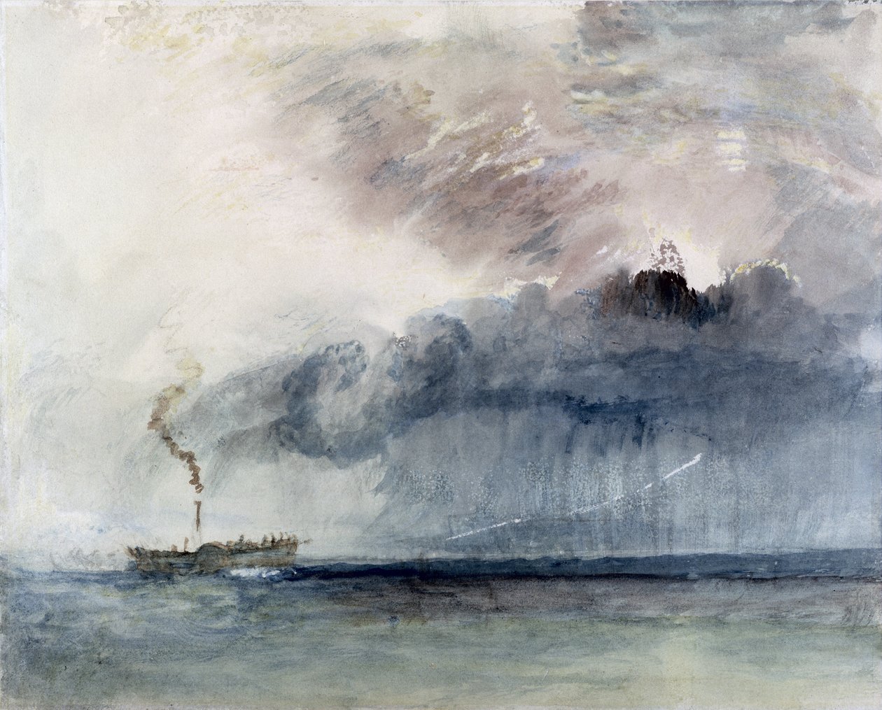 Steamboat em uma tempestade, c.1841 (wc e lápis sobre papel) de Joseph Mallord William Turner