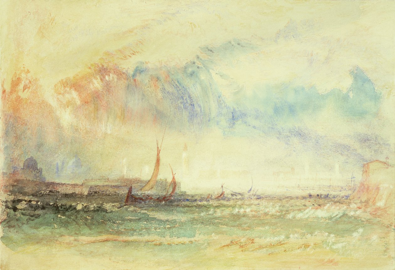 Tempestade ao pôr do sol, Veneza, c.1840 (wc, guache e tinta vermelha) de Joseph Mallord William Turner