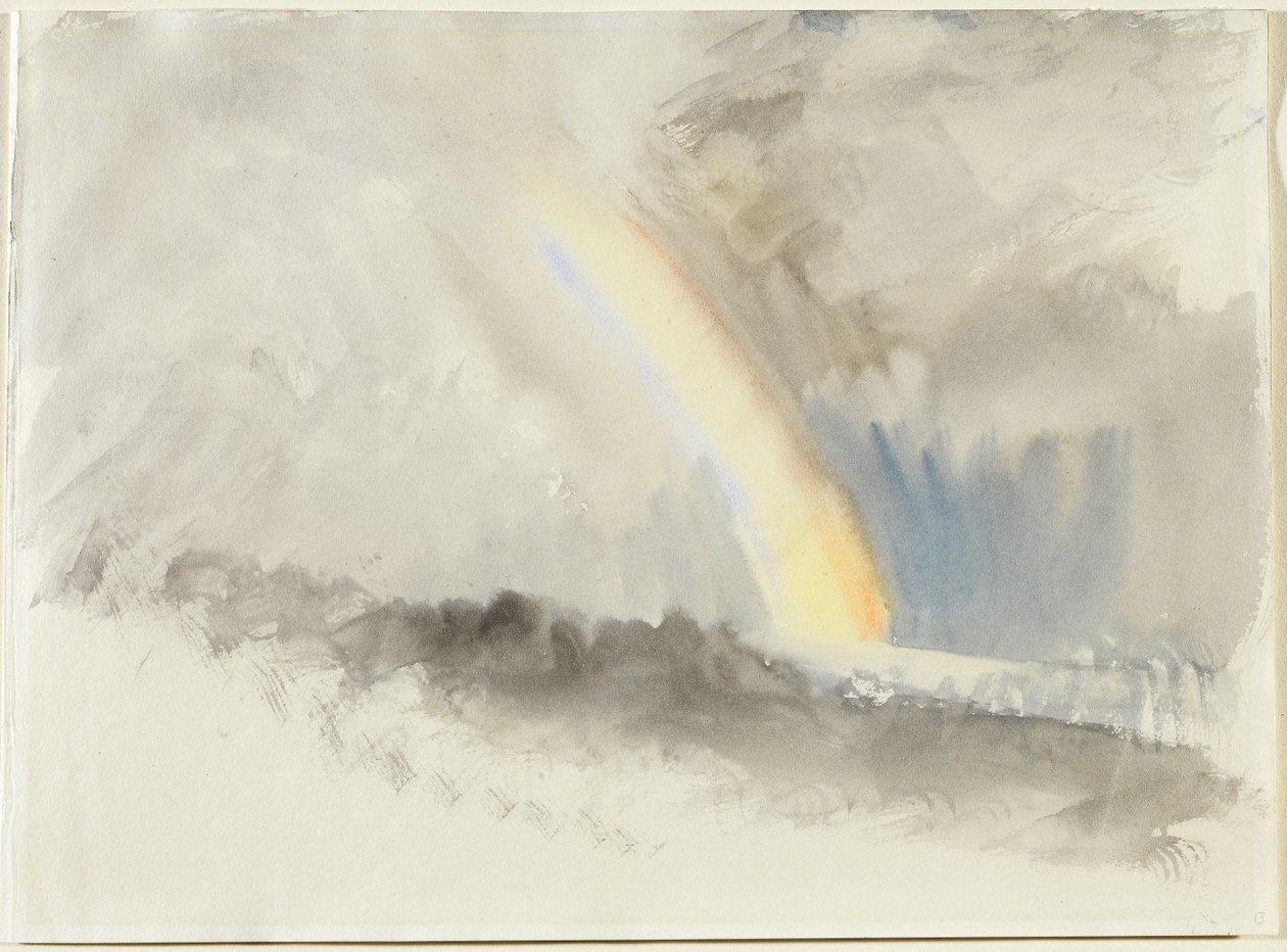 Paisagem tempestuosa com um arco-íris, c.1824 (wc no papel) de Joseph Mallord William Turner