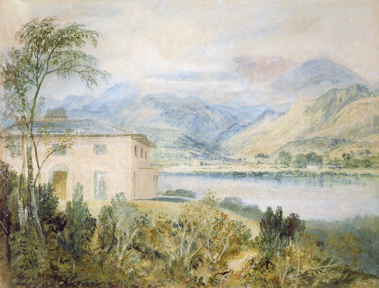 Tent Lodge, de Coniston Water, 1818, (wc e bodycolour em papel cinza) de Joseph Mallord William Turner