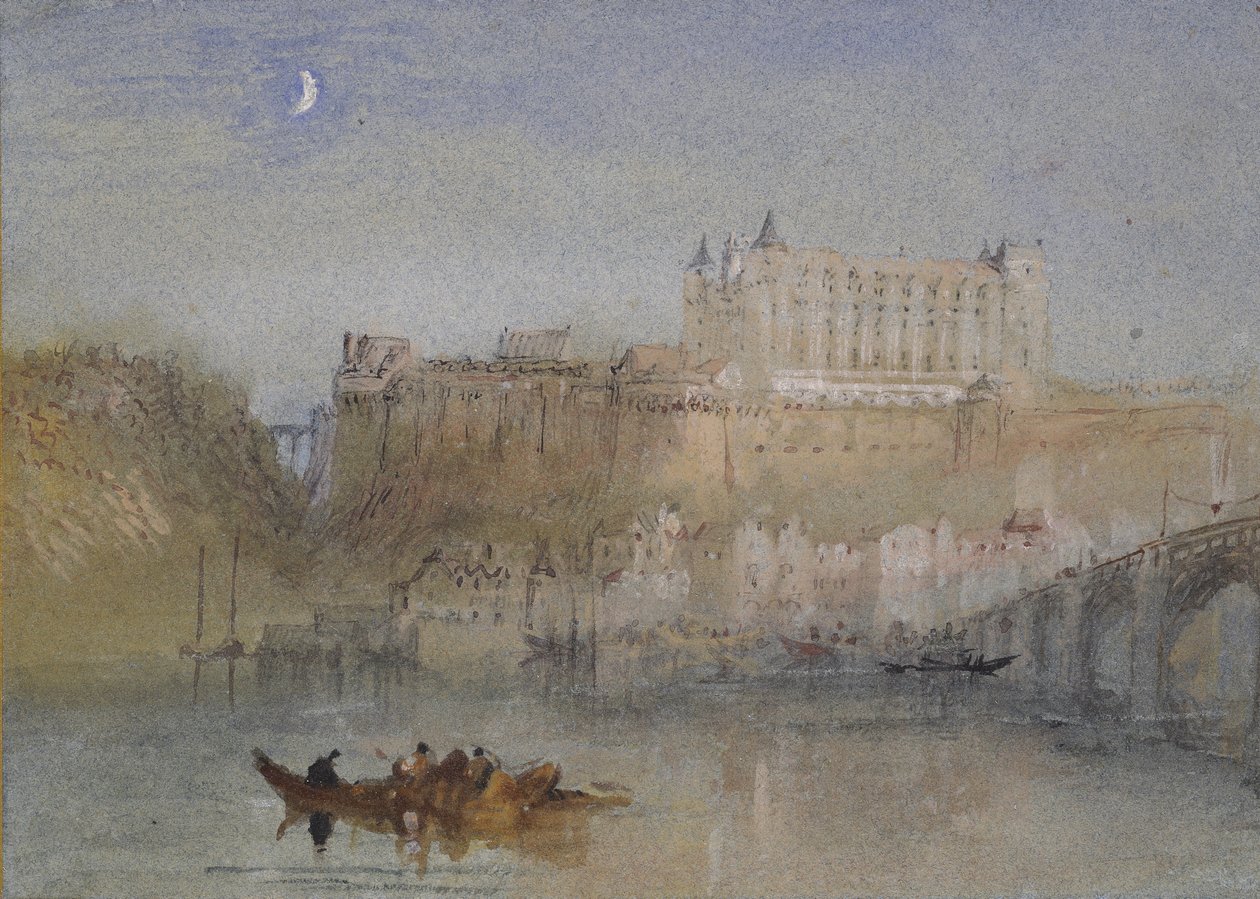 A ponte e o Château em Amboise, c. 1830 (aquarela sobre grafite com bodycolour e caneta e tinta marrom, preta e avermelhada) de Joseph Mallord William Turner