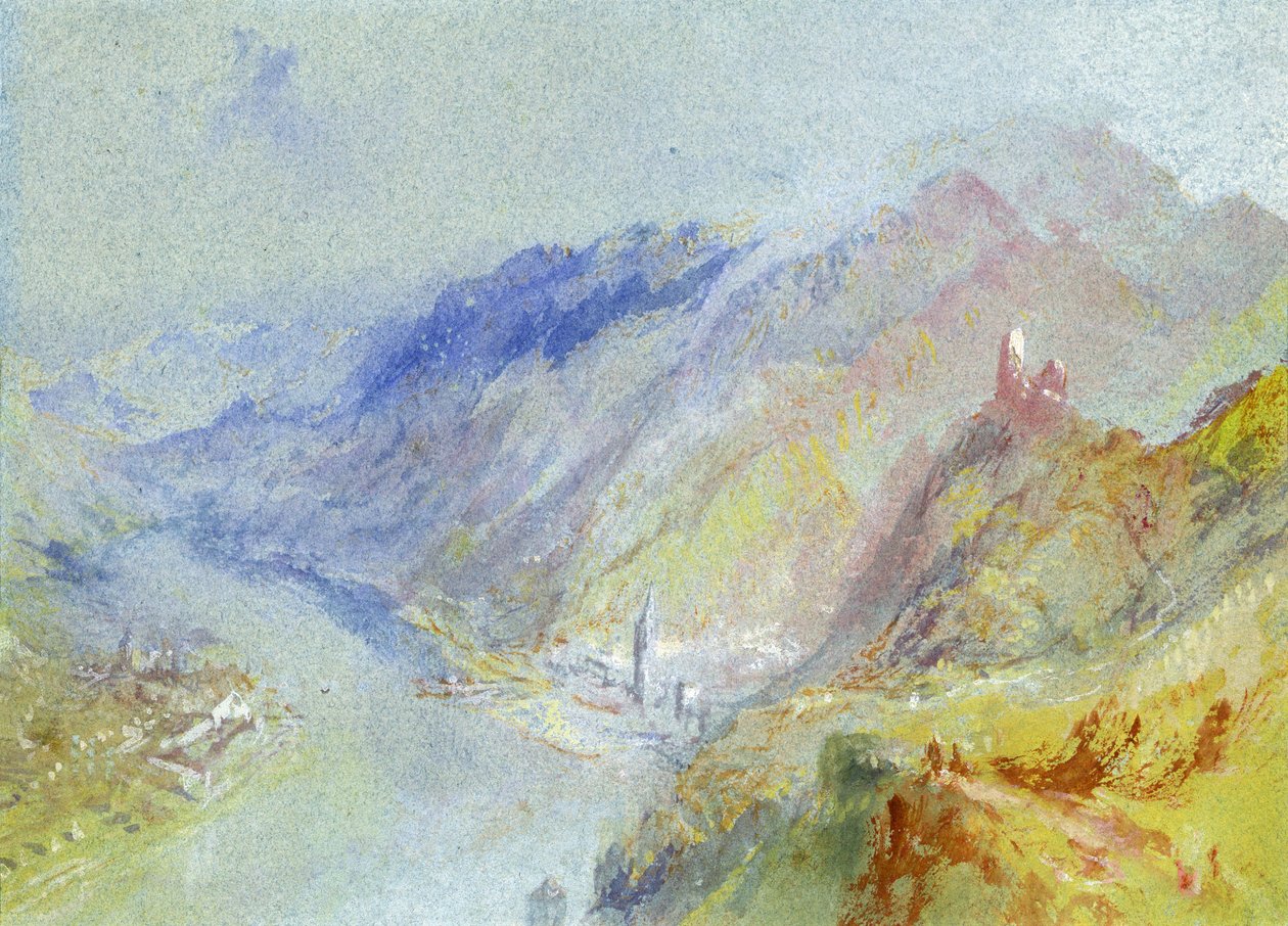 O Castelo de Trausnitz com vista para Landshut, c.1839 (guache e wc) de Joseph Mallord William Turner