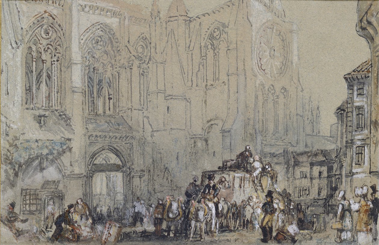 A Igreja de St Julien, Tours, c. 1830 (aquarela sobre grafite com bodycolour e caneta e tinta marrom e preta) de Joseph Mallord William Turner